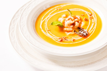 pumpkin soup with shrimps