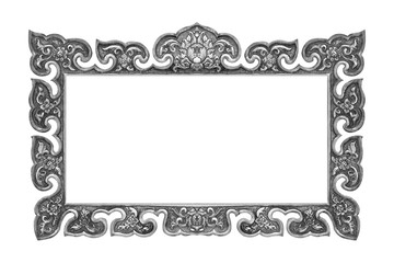 old decorative frame - handmade, engraved - isolated on white ba