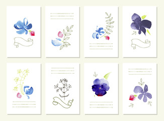 Hand drawn collection of romantic floral invitations.  Wedding,  birthday, Valentine's day. Isolated.