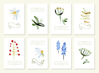 Fototapeta na wymiar Hand drawn collection of romantic floral invitations. Isolated.