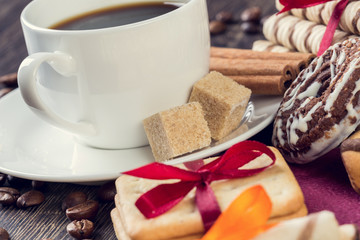 Assorted cookies and cup of coffee