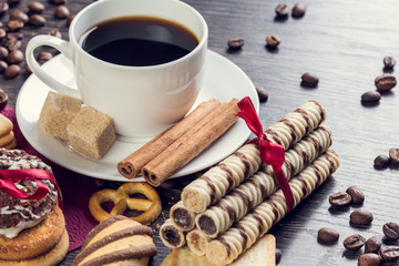 Biscuits and coffee on table