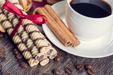 Biscuits and coffee on table
