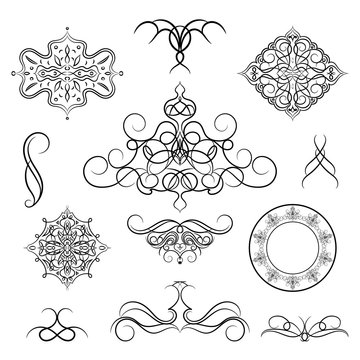 Set vintage borders, frame and rosete.  Decoration for logo, wed