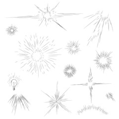 Obraz premium Light effect in sketch. Set light for decoration in vector illus