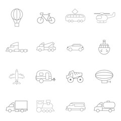 Transportation icons in lines style on a white background