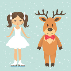girl figure skating and deer