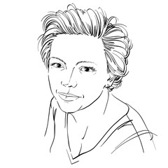 Hand-drawn vector illustration of beautiful confident woman. Mon