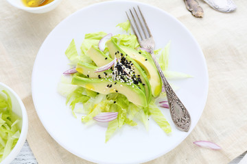 diet salad with lettuce and avocado