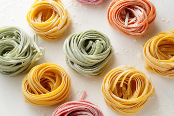  color pasta on white background