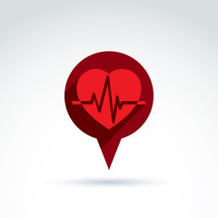 Heartbeat line, red medical cardiology icon. Vector illustration