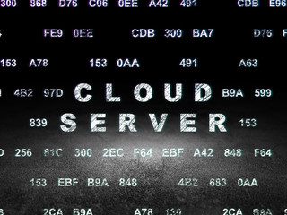 Cloud technology concept: Cloud Server in grunge dark room