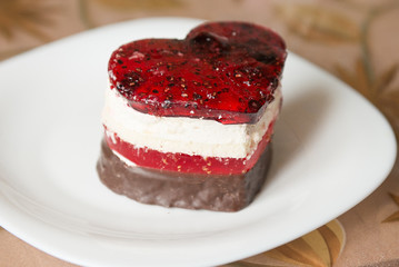 Delicious heart shaped cake. cake in the shape of heart. cake on Valentine's Day, a puff pies,
