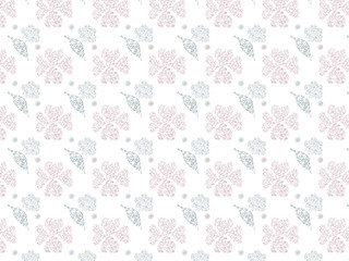 Abstract Nature Pattern with plants pink tone on white background, flowers. Line art Illustration. Endless pattern can be used for wallpaper, pattern fills, web page background, surface textures.