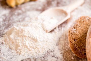 Fototapeta na wymiar At the bakery, using flour for baking