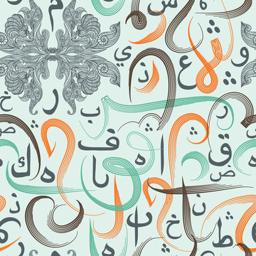 Colorful seamless pattern ornament Arabic calligraphy of text Eid Mubarak concept for muslim community festival Eid Al Fitr(Eid Mubarak)(Translation: thank god)