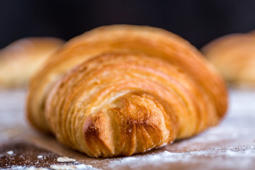 croissant close up view in the bakery