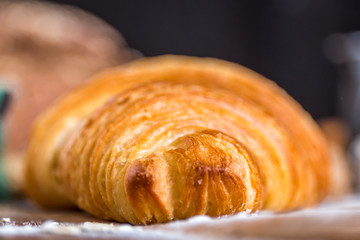 croissant close up view in the bakery