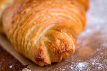 croissant close up view in the bakery