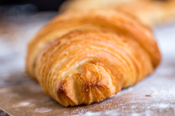 croissant close up view in the bakery