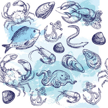 seamless pattern seafood
