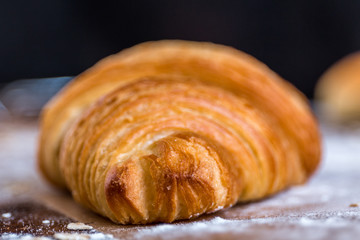 croissant close up view in the bakery