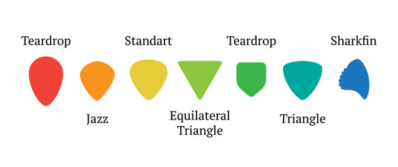 Picks • Teardrop, Jazz, Standart, Equilateral Triange, Teardrop, Triangle, Sharkfin - Isolated Vector Illustration