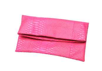 Pink ladies bag on a white background. Burnt  female clutch.