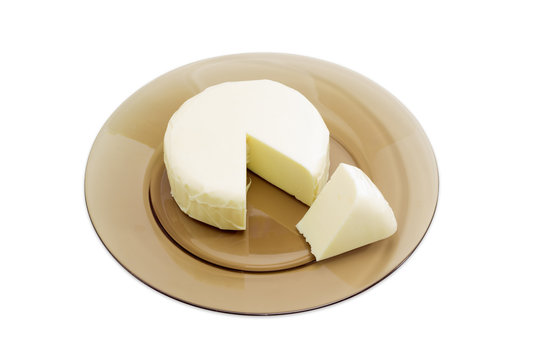 Mozzarella cheese on a glass dish