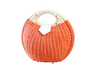 Women handbag woven straw on a white background. Wicker bag for