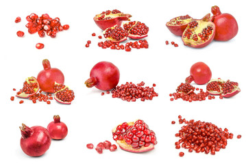 Set of pomegranates isolated cut out.