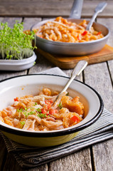 Pasta with squid and vegetables