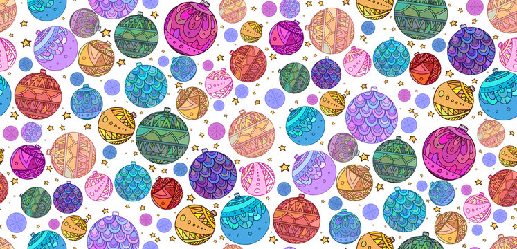 Seamless texture with colorful Christmas balls 
