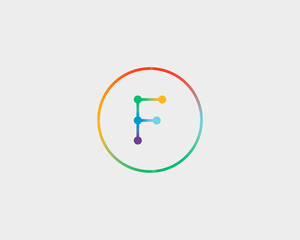 Abstract letter F logo design template. Colorful lined creative sign. Universal vector icon.