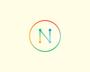 Abstract letter N logo design template. Colorful lined creative sign. Universal vector icon.