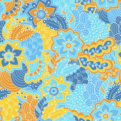 Hand drawn seamless pattern with floral elements. 