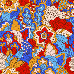 Hand drawn seamless pattern with floral elements. 