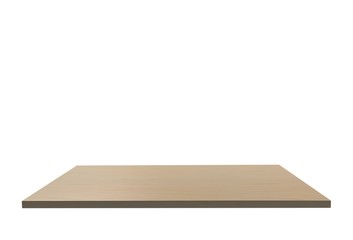 Empty top of wood satin finished maple table or counter isolated on white background. For product display