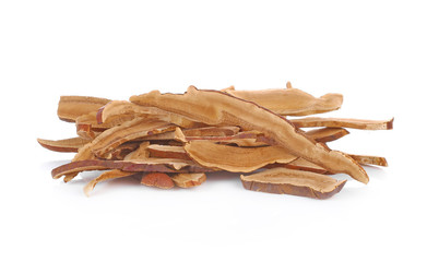 Piece of dry Ling Zhi Mushroom on white background.