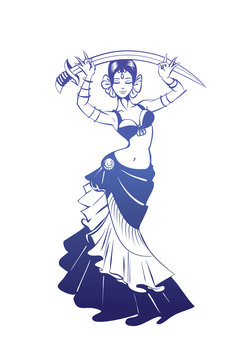 blue belly dancer sword pose clip art preview