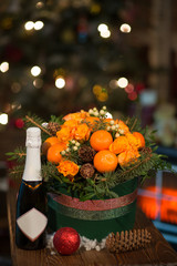 new year a bouquet of flowers and tangerines