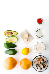 Ingredients for seafood salad  top view