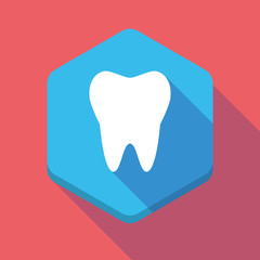 Long shadow hexagon icon with a tooth