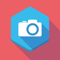 Long shadow hexagon icon with a photo camera