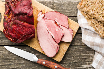 sliced smoked pork meat