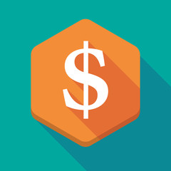 Long shadow hexagon icon with a dollar sign