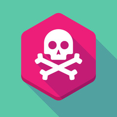 Long shadow hexagon icon with a skull