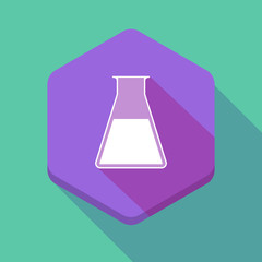 Long shadow hexagon icon with a flask