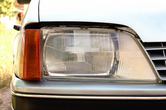 headlight of an old car close up