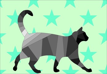 кошка на фоне из звёзд